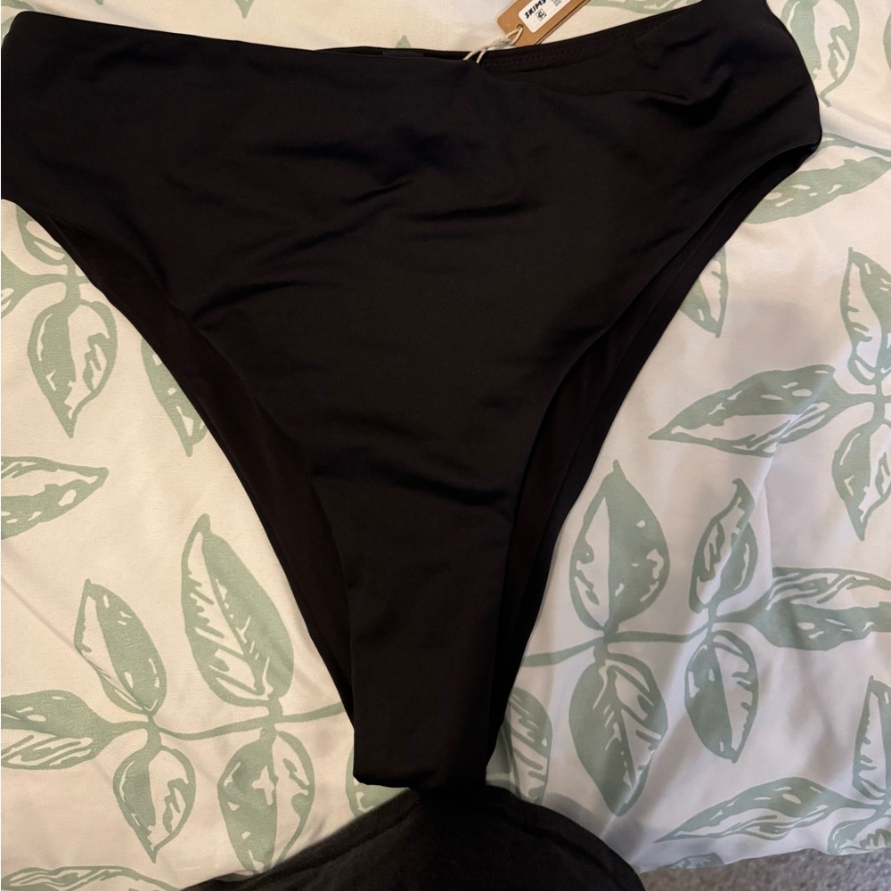 Skims recycled swim mid waist bottom medium black onyx